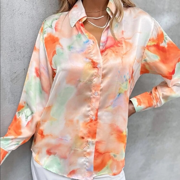 Boho orange tie dye button up blouse - Picture 5 of 7
